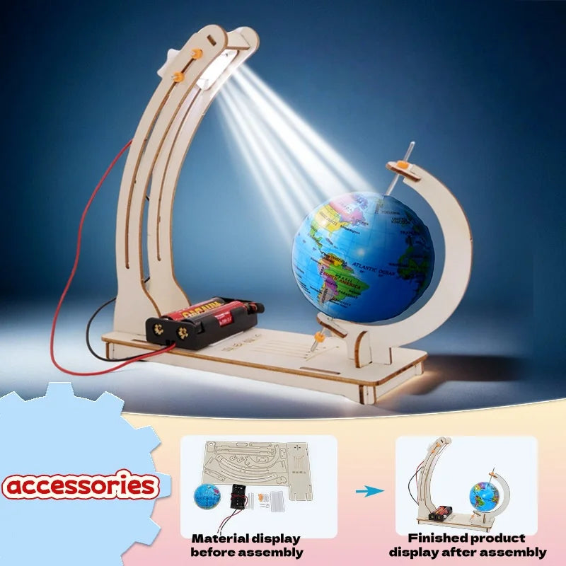 DIY Earth Model Day Night Cycle Science Kit STEM Educational Globe Toy for Kids Classroom Physics Learning Wooden Handmade Toys