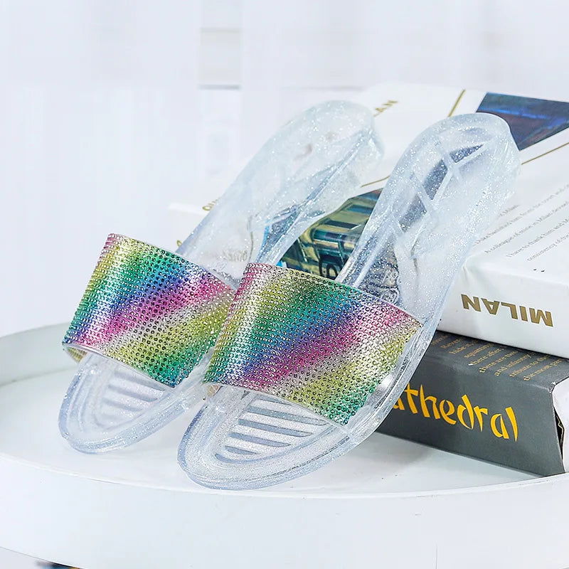 Rainbow Slippers Woman Summer Beach Sandal Outdoor Soft Non Slip Flip Flops Cloud Female Jelly Crystal Shoes Slides Outdoor