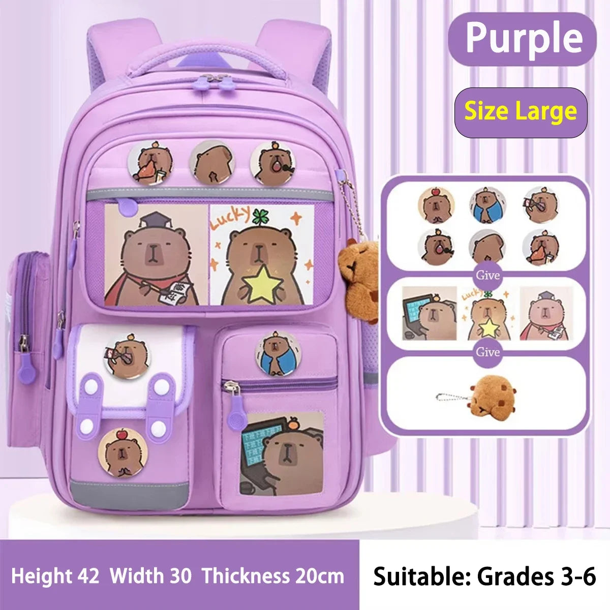 Capybara School Bag Waterproof Backpack Large Capacity Alleviate Burden Protecting Spine Widen Straps Backpack for Students Gift