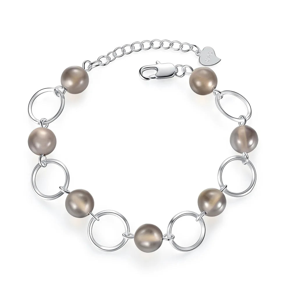 S925 Sterling Silver Bracelet Natural Gray Agate Crystal Bead Bracelet Engagement Party Jewelry Gift For Women