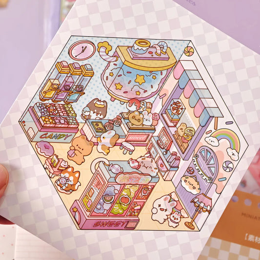 Kawaii Cute and Fun Cabin 3D Cute Shop Landscape Sticker book DIY Pocket Cabin Scene festival gift ﻿