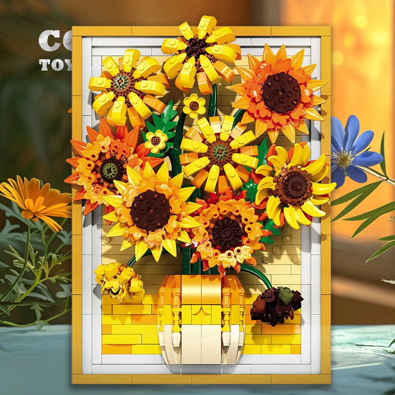 Sunflower Brick Art Frame Kit Bouquet DIY Toys NEW Decoration 3D Picture Building Blocks Flowers DIY Girl Friend Christmas Gifts