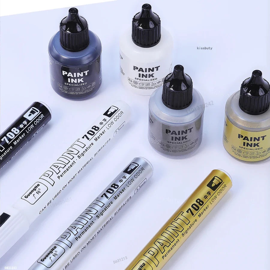 Permanent Metallic Paint Marker Pen with Ink Set DIY Resin Mold Tire Metal Oil Gold Silver White Black Blue Markers Pens Drawing