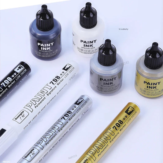 Permanent Metallic Paint Marker Pen with Ink Set DIY Resin Mold Tire Metal Oil Gold Silver White Black Blue Markers Pens Drawing