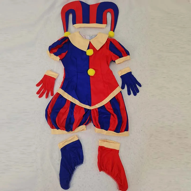 Circus Pomni Cosplay Costume with Hat Gloves Halloween Costumes Carnival Outfits(SIZE 140cm-Adult 3XL)
