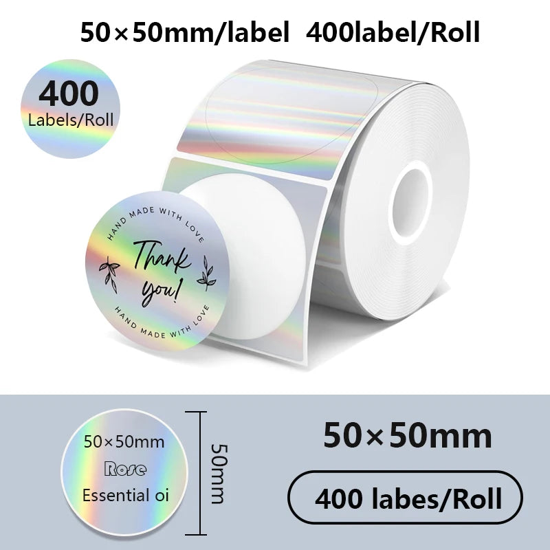 FOR Phomemo 241BT 246S D520 50mm LABEL Holographic Silver Laser Gold Gradient Thanks Card Sticker for LOGO Barcode Birthday