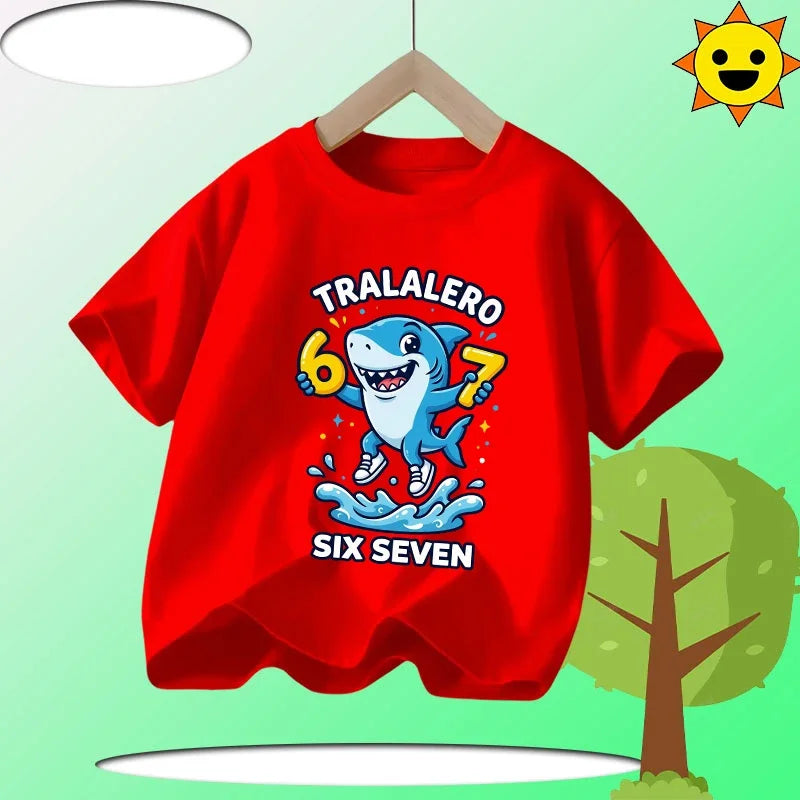 Summer Six Seven 67 Cartoon Cute Print Children‘s Short Sleeve Tops Cotton Casual Kids T-shirt Fashion Boys Girls Clothes Tees