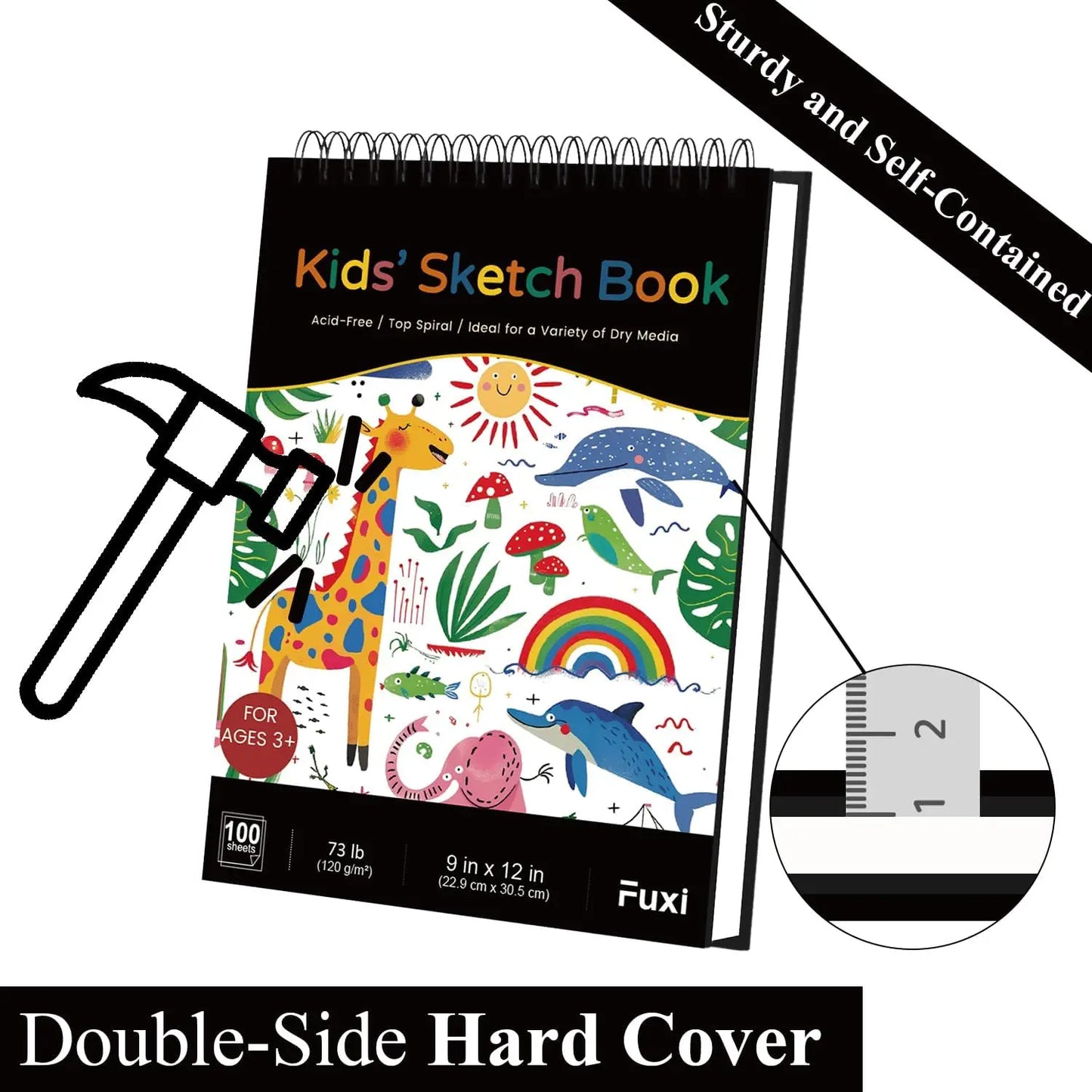Sketch Book for Kids, 9x12, 100 Sheets Thick Drawing Paper, Spiral Pad