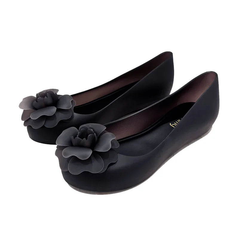 Soft Bottomed Women Jelly Flat Sandals Beach Comfort No Slip Summer Shoes Female Ballerina Round Toe Floral Design Footwears