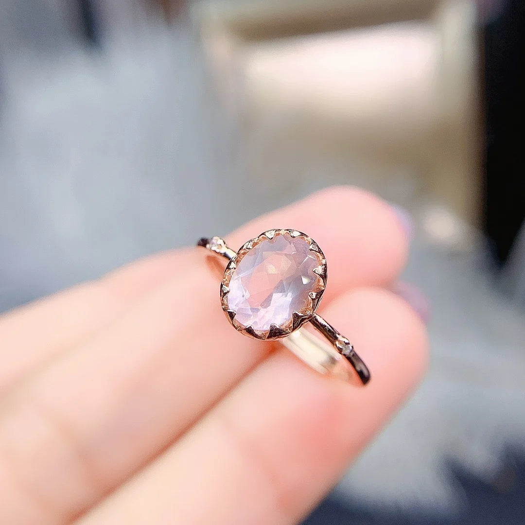 FS 6*8mm Natural Rose Quartz Simplicity Ring S925 Sterling Silver Fine Fashion Charm Weddings Jewelry for Women MeiBaPJ