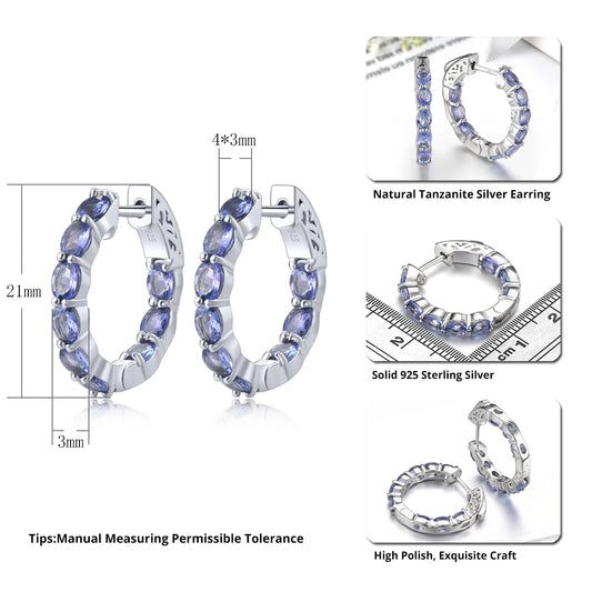 Natural Tanzanite Sterling Silver Hoop Earring 3.5 Carats Genuine Gemstone Classic Exquisite Fine Jewelrys S925 Jewelry Gifts