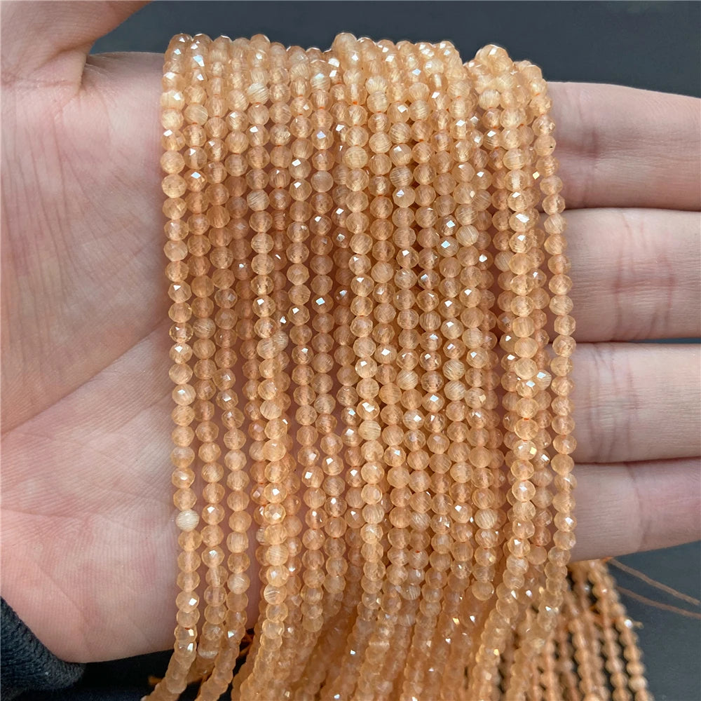 2mm 3mm 4mm Faceted Natural Stone Pink Rose Quartzs Crystal Beads Round Amethysts Loose Beads for DIY Jewelry Making Necklace
