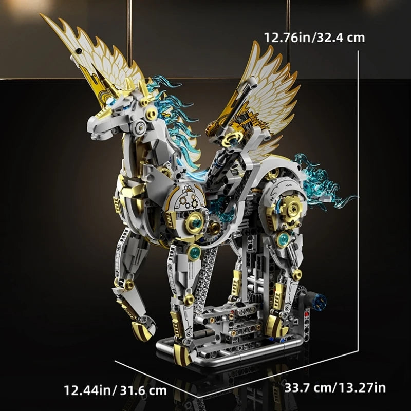 FUNXINEE 1499pcs Technical Mechanical Unicorn Pegasus Building Blocks Animal Linkage Model With Light STEM Bricks Gift Toy