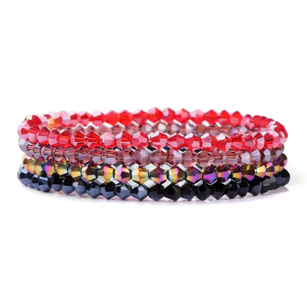 4Pcs/Set Crystal Bracelets For Women Girls Natural Stone Beads Bracelets Grey pink White blue series Crystal Fashion Jewelry