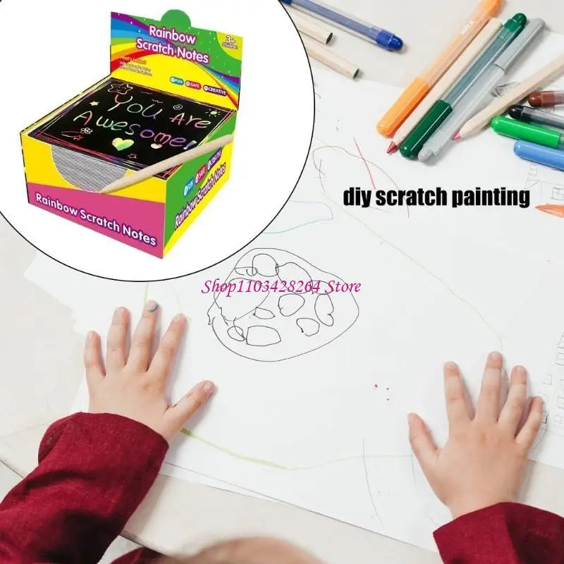 Scratch Notes, 100 Sheets with for Creative Expression Drawing Arts Scratch Notes Artwork for Kids Arts Craft
