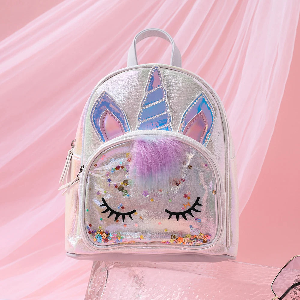 Sequin Unicorn Cute PU and Plush Children's Student Backpack Cartoon Fashion Kids School Bag Cartoon Princess Girls Backpacks