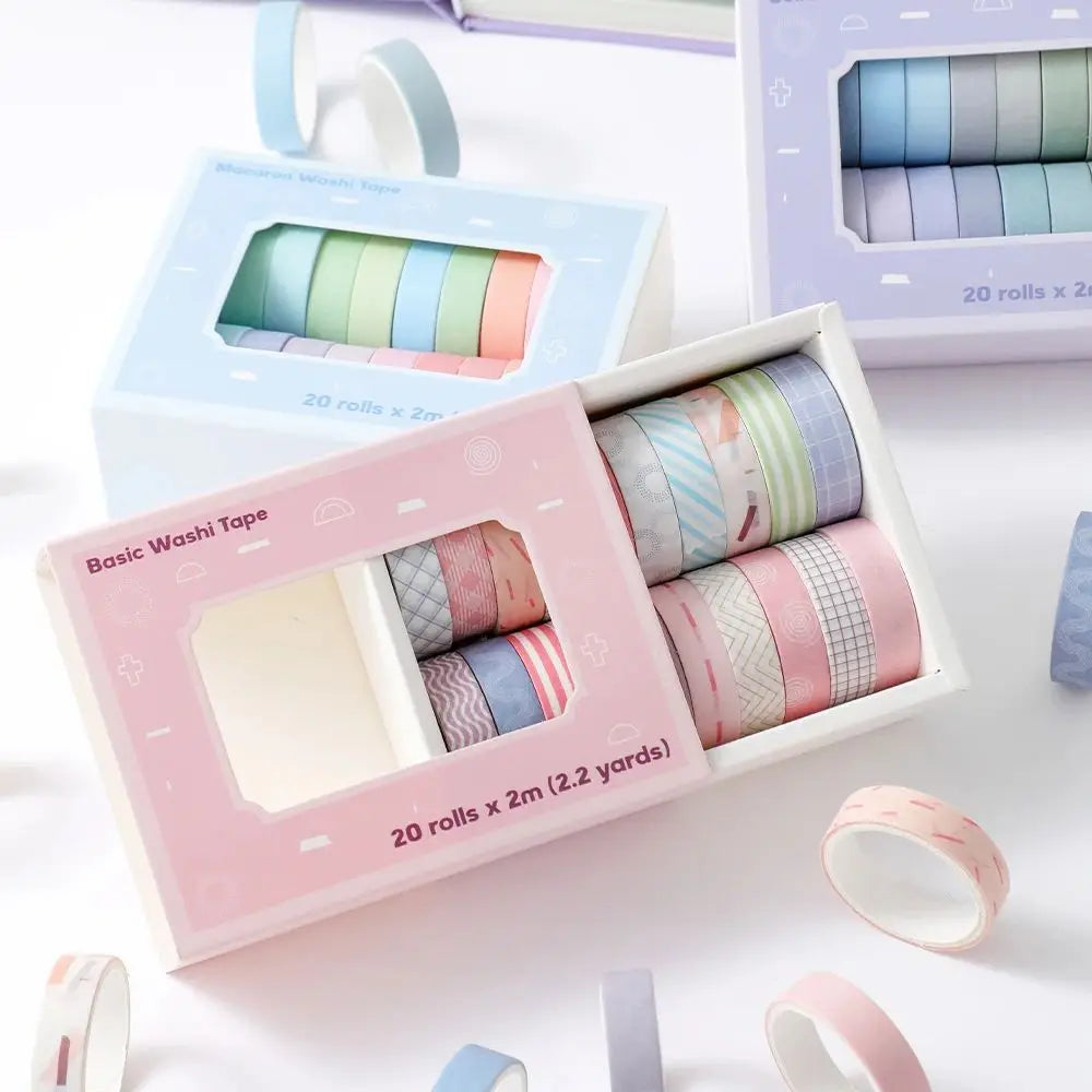 20 Rolls Colorful Slim Washi Tape Set 10mm(0.4 Inch) Wide 2m(2.2 Yards) Long Masking Tape For Journaling Scrapbooking Notebook