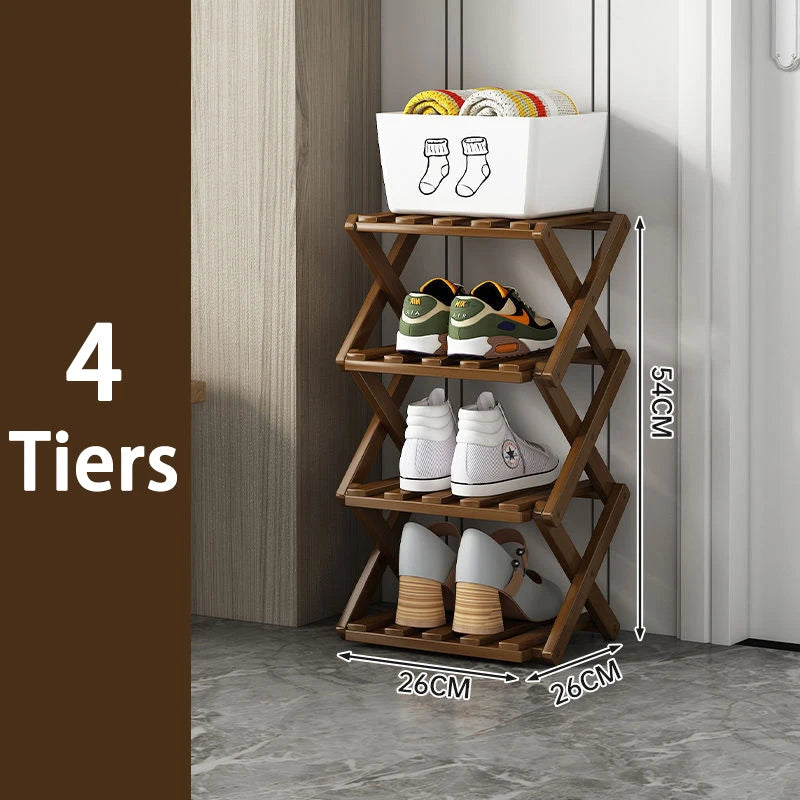 2-9 Tiers Bamboo Shoe Rack Without Installation Small Shoe Rack, Foldable Shoe Storage Rack, Shoe Organizer for Entryway