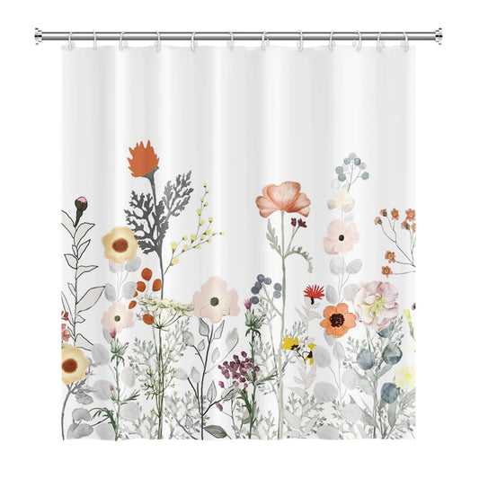 Tropical Greenery Leaf Shower Curtain Tulip Bathroom Curtain Romantic Refreshing Curtain Polyester Waterproof Bathroom Shower