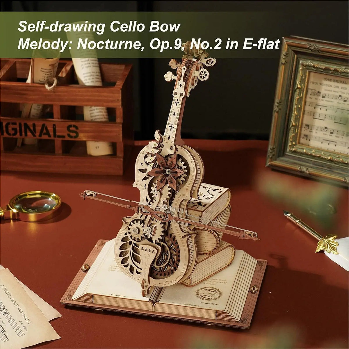 Robotime 3D Wooden Puzzle ROKR Funny Magic Cello Mechanical Music Instrument Creative Toys for Child  AMK63