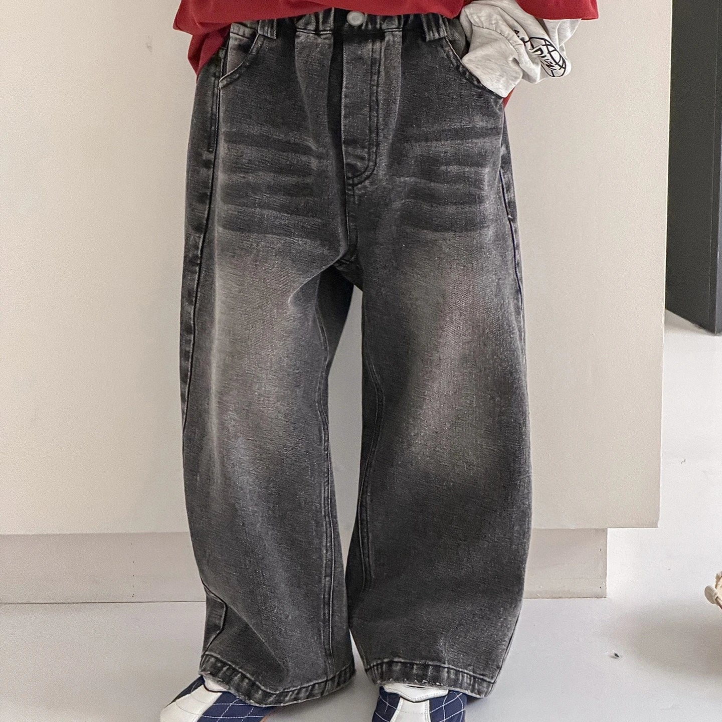 Boys Pants 2026 Spring and Summer New Childrens Clothes Korean Style Boys and Girls Loose Straight Trendy Cool Jeans Simple