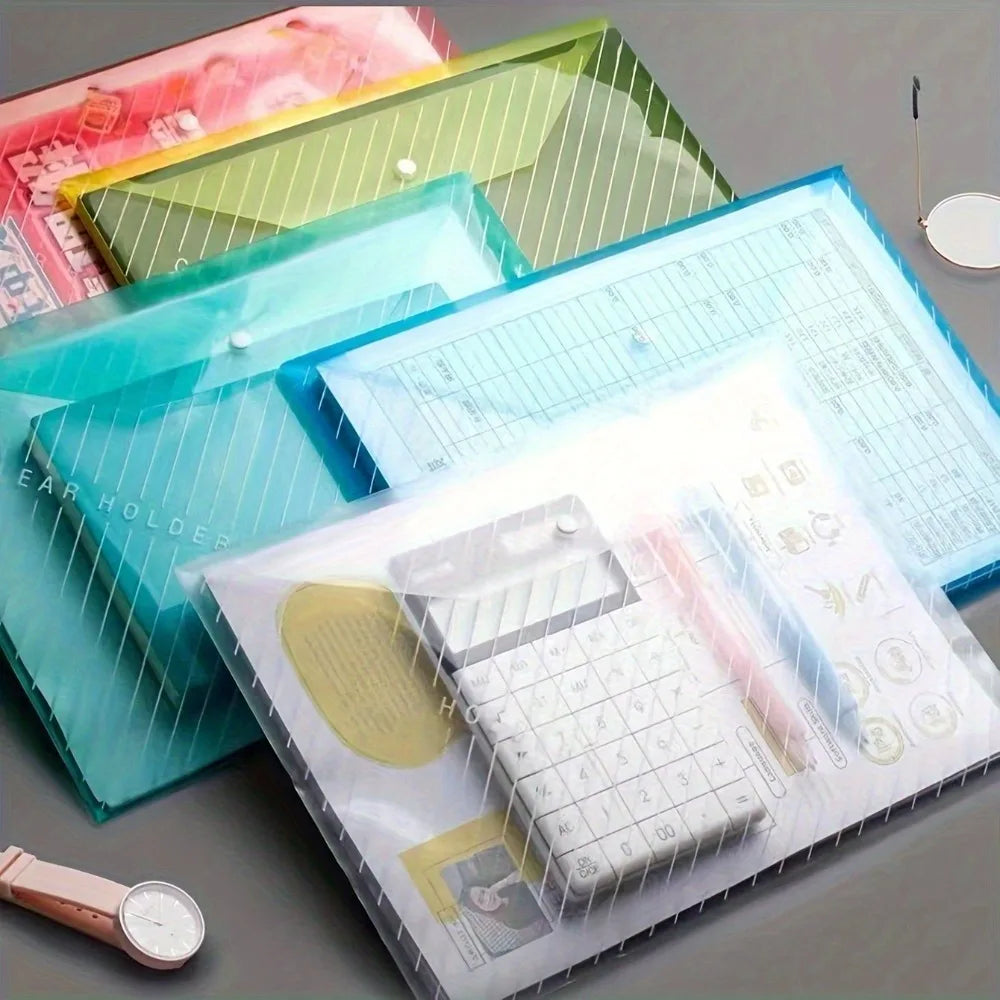 20-Pack A4 Snap Button File Folders in Random Colors, for Exam Paper Storage, School Supplies & Office Document Organization