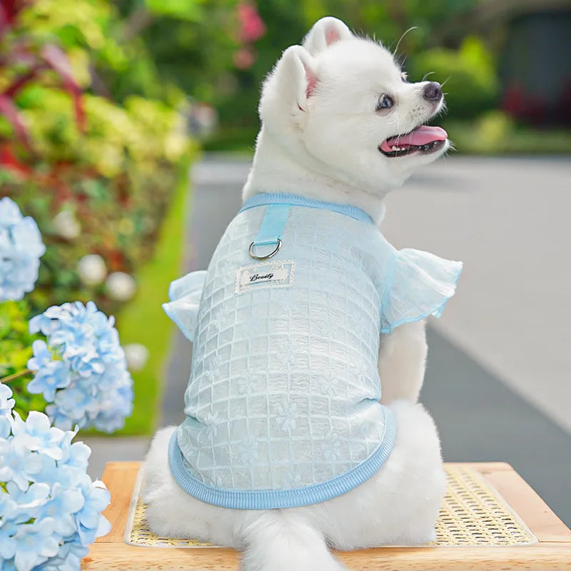 Dog Cooling Vest Thin Print Dog Clothes Summer Fashion Pet T Shirt Fly Sleeves Girls Dog Clothing Chihuahua Bichon Puppy Vests