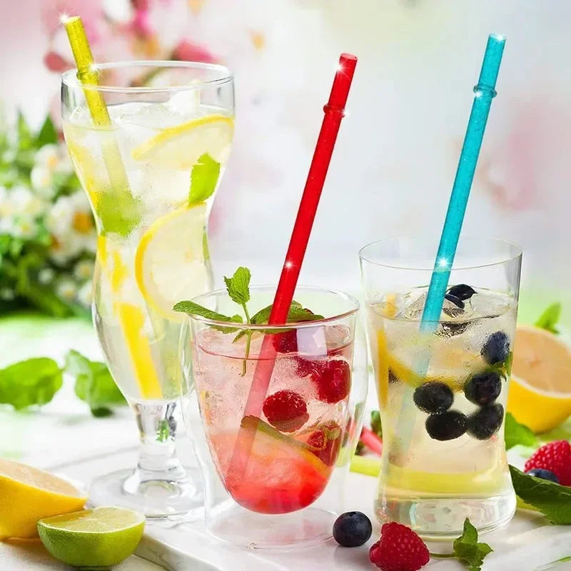 Reusable Clear Plastic Glitter Straws Extra Long Tumbler Straws for Cups with Cleaning Brush Drinking Straws for Tumbler Party