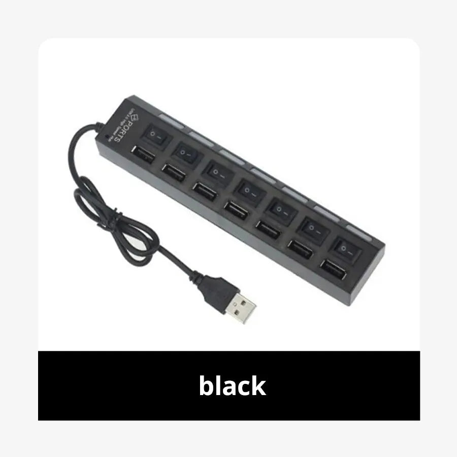 USB Hub 7 Port Multi USB Splitter Power Adapter Multiple Expander With On Off Switch For PC Laptop MacBook Accessories