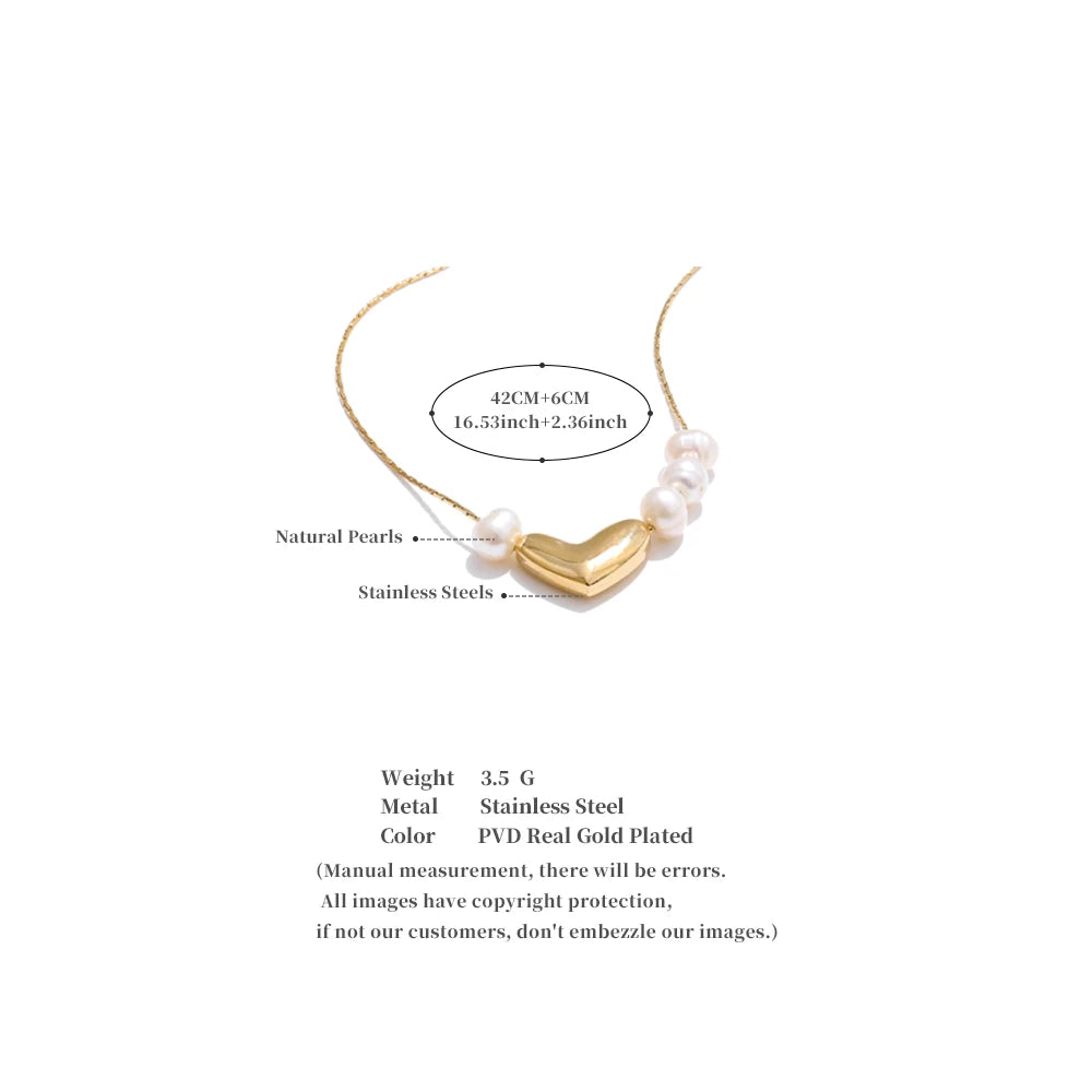 Yhpup Valentine's Day Gift Natural Pearl Heart Love Pendant Necklace for Women Stainless Steel Exquisite Arrivals Jewelry
