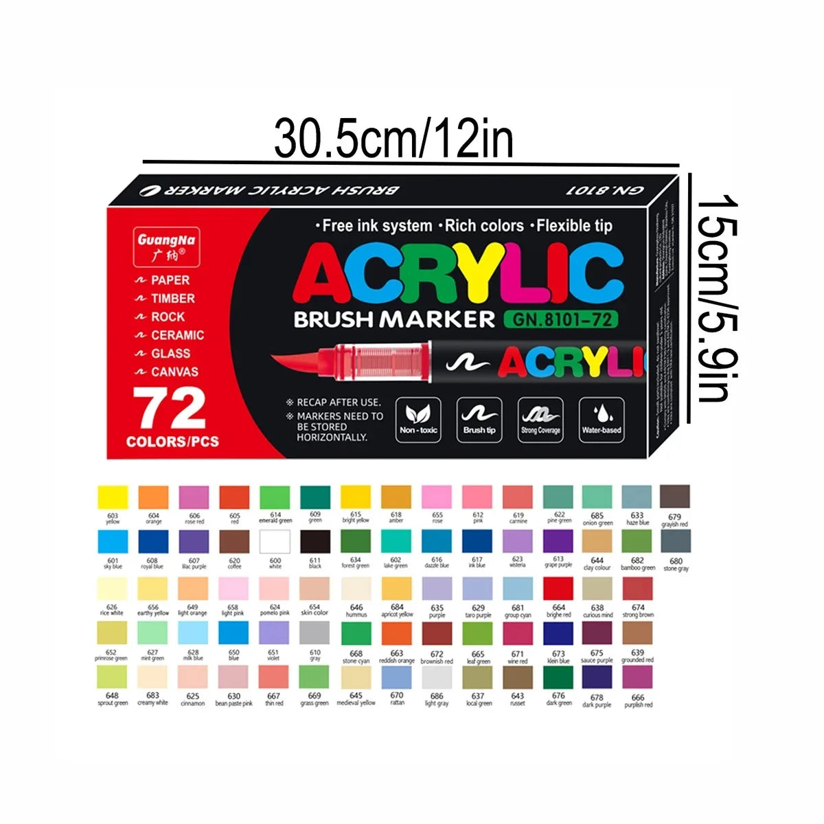 Guangna Acrylic Paint Markers Brush Tip, Direct-Liquid Ink Control System, Professional-Grade Paint Pen for Any Surface