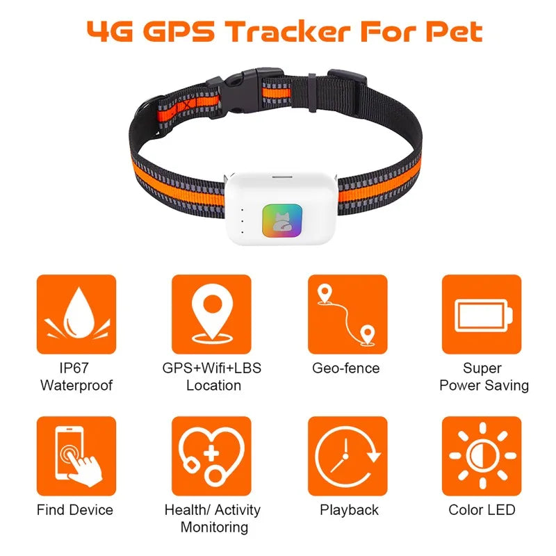 Pet GPS AGPS Tracking Device 4G Pet GPS Tracker Collar SOS Geofence Historical Track Health Data Monitoring for Cats and Dogs