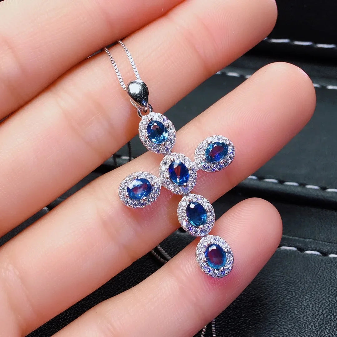 FS 3*4 Natural Ruby/Emerald/Sapphire/Citrine Cross Pendants S925 Sterling Silver Fine Fashion Charm Weddings Jewelry for Women