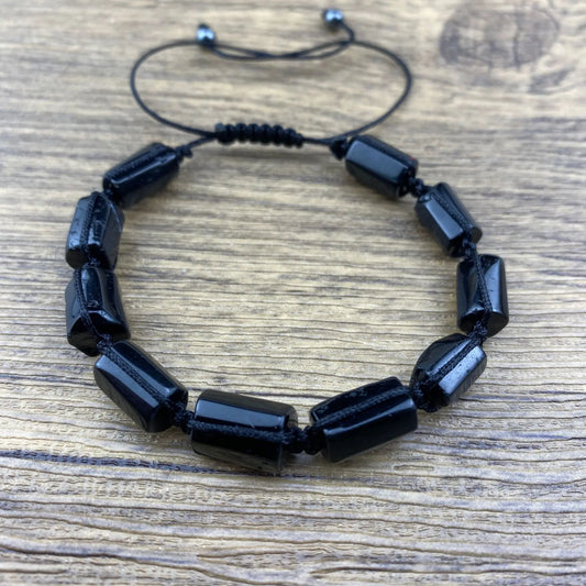 Irregular Natural Black Tourmaline Bracelet Men Handmade Braided Bad Energy Protection Crystal Bracelets Adjustable Jewelry X168