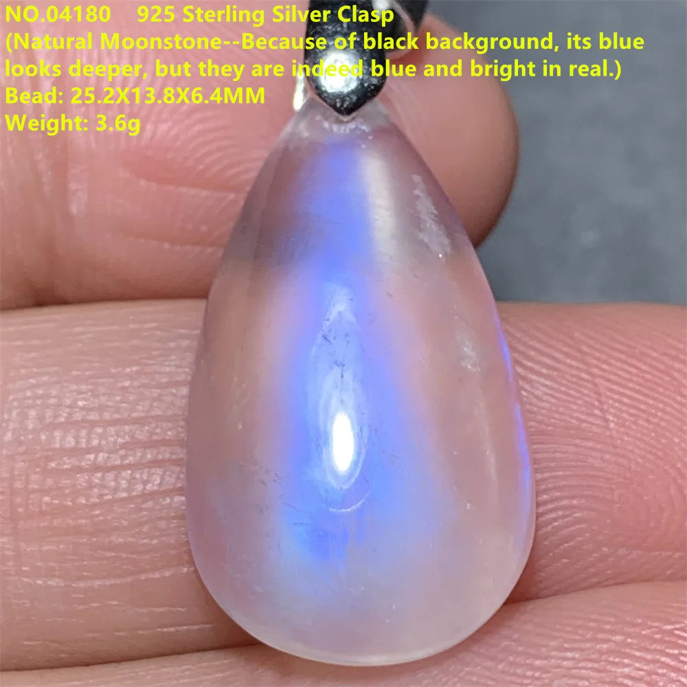 Natural Colorful Moonstone Pendants Necklaces Unusual Women Big Orange Blue Light Rainbow Moon Stones Bead Gemstone Jewelry S925