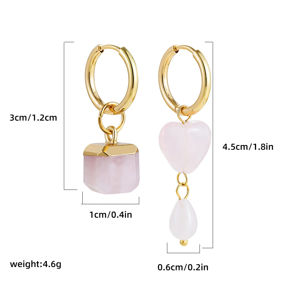 Vintage Natural Stone Agate Classic Drop Earrings Simple Crystal Rectangle Bead Asymmetric Earrings Bohemia Jewelry Female