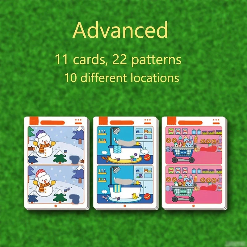 Children's Educational Games, Focus and Observation Training, Spot the Difference, from Hyperactivity to Concentration, Educational Game Cards, Can Be Wiped Off and Reused, Suitable for Holiday Gifts