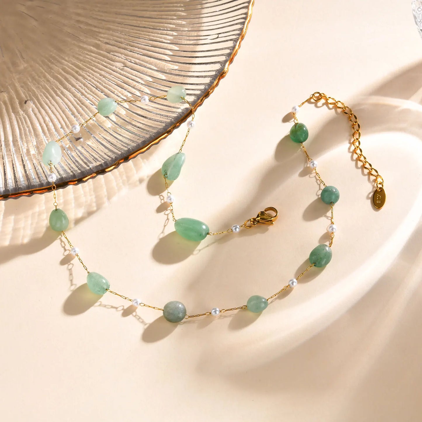 Boho Necklace Beach Irregular Natural Stone Necklaces for Women Stainless Steel Imitation Pearl Jade Necklace Jewelry Gift