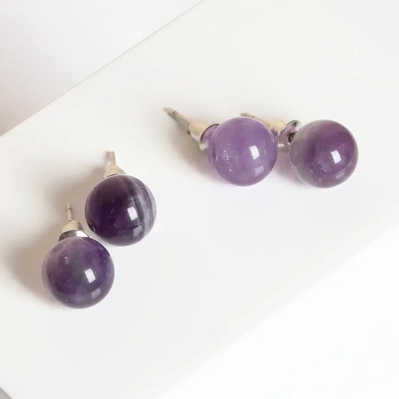 6mm 8mm 10mm Natural Agate Earrings Healing Crystal Stone Round Ball Pearl Beads Stud Fashion Jewelry for Women Girl Wholesale