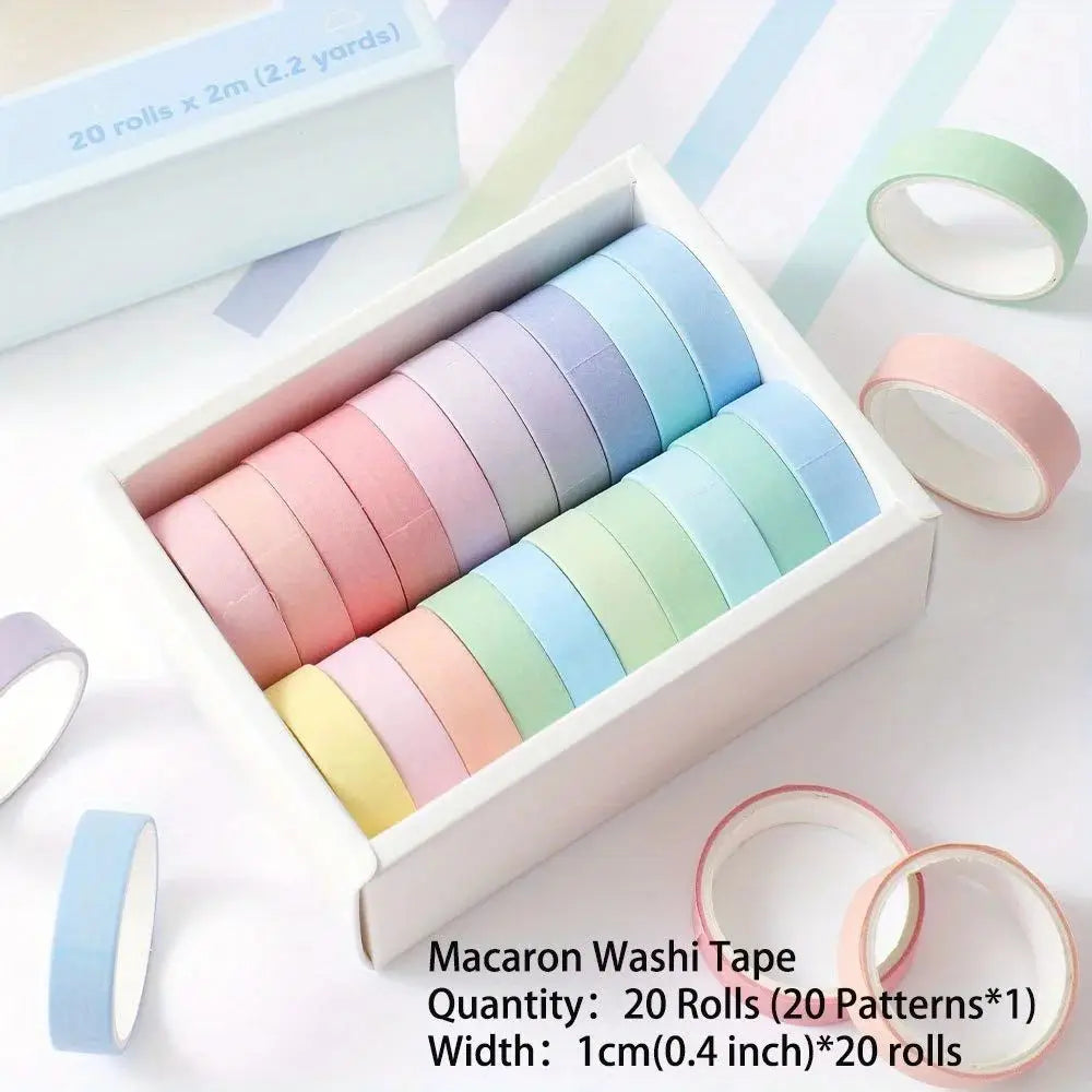 20 Rolls Colorful Slim Washi Tape Set 10mm(0.4 Inch) Wide 2m(2.2 Yards) Long Masking Tape For Journaling Scrapbooking Notebook