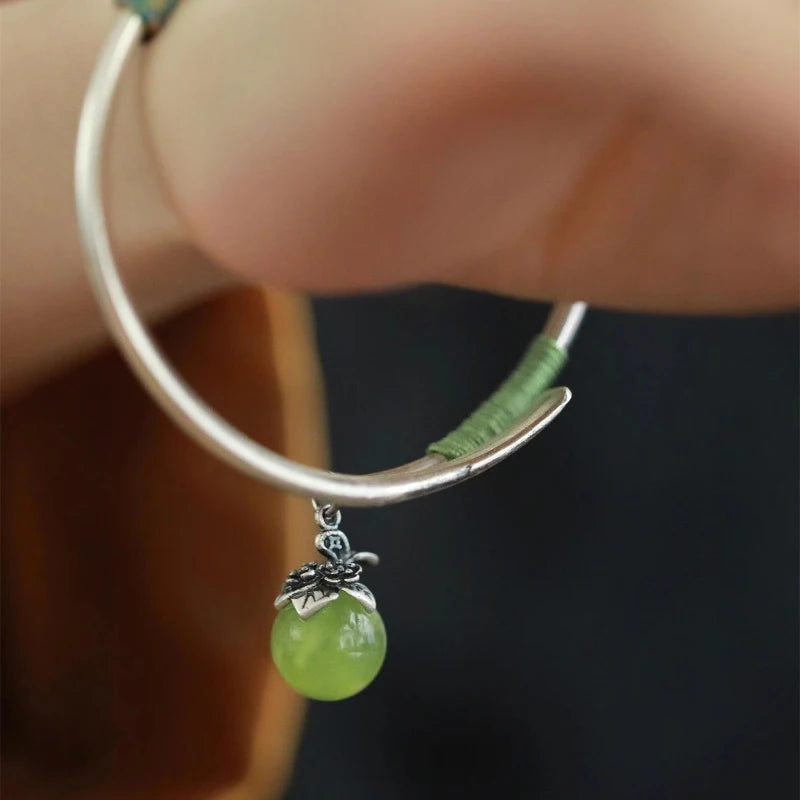 silver 925 Natural chalcedony Round Beads Bracelet Fresh Green Milk Lid and Leaf Opening Bracelets Classic Jewelry Gifts
