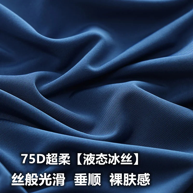 Summer Ultra-thin Sleep Tops Liquid Ice Silk Round Neck High-elastic Leisure Home Cooling Bottom Tshirts Lightweight Pajama Top