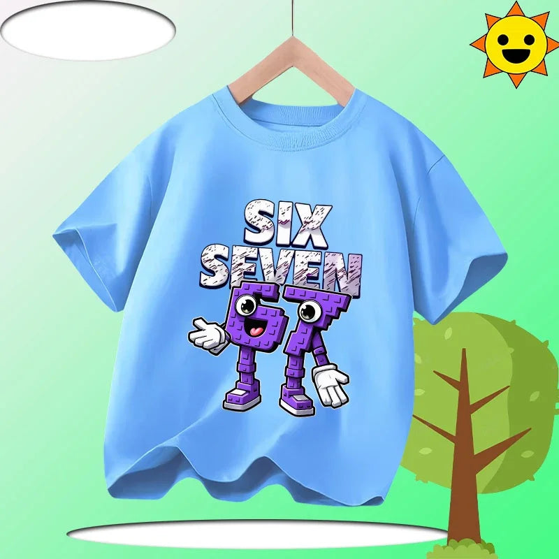 Summer Six Seven 67 Cartoon Cute Print Children‘s Short Sleeve Tops Cotton Casual Kids T-shirt Fashion Boys Girls Clothes Tees