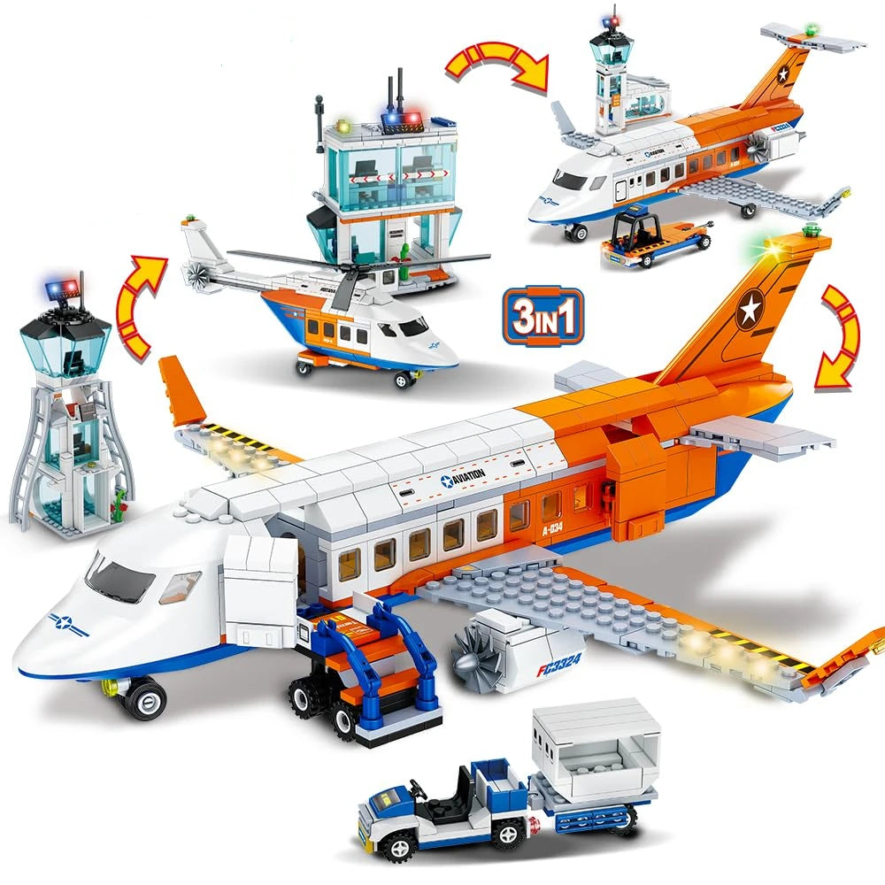 3 In1 Hospital Building Blocks Toy STEM Sets City Police Office Airport Center Fire Truck Car Bus Bricks Toy for Adult Boys Gift