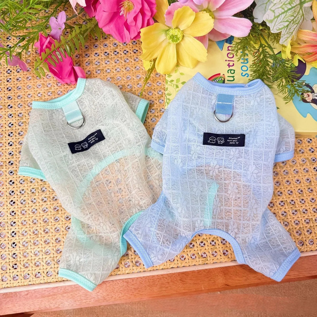 Pet Spring and Summer Thin Breathable Mesh Four Legged Clothes Dog Teddy Sun Protection Clothes Cooling Jumpsuit Puppy Clothes
