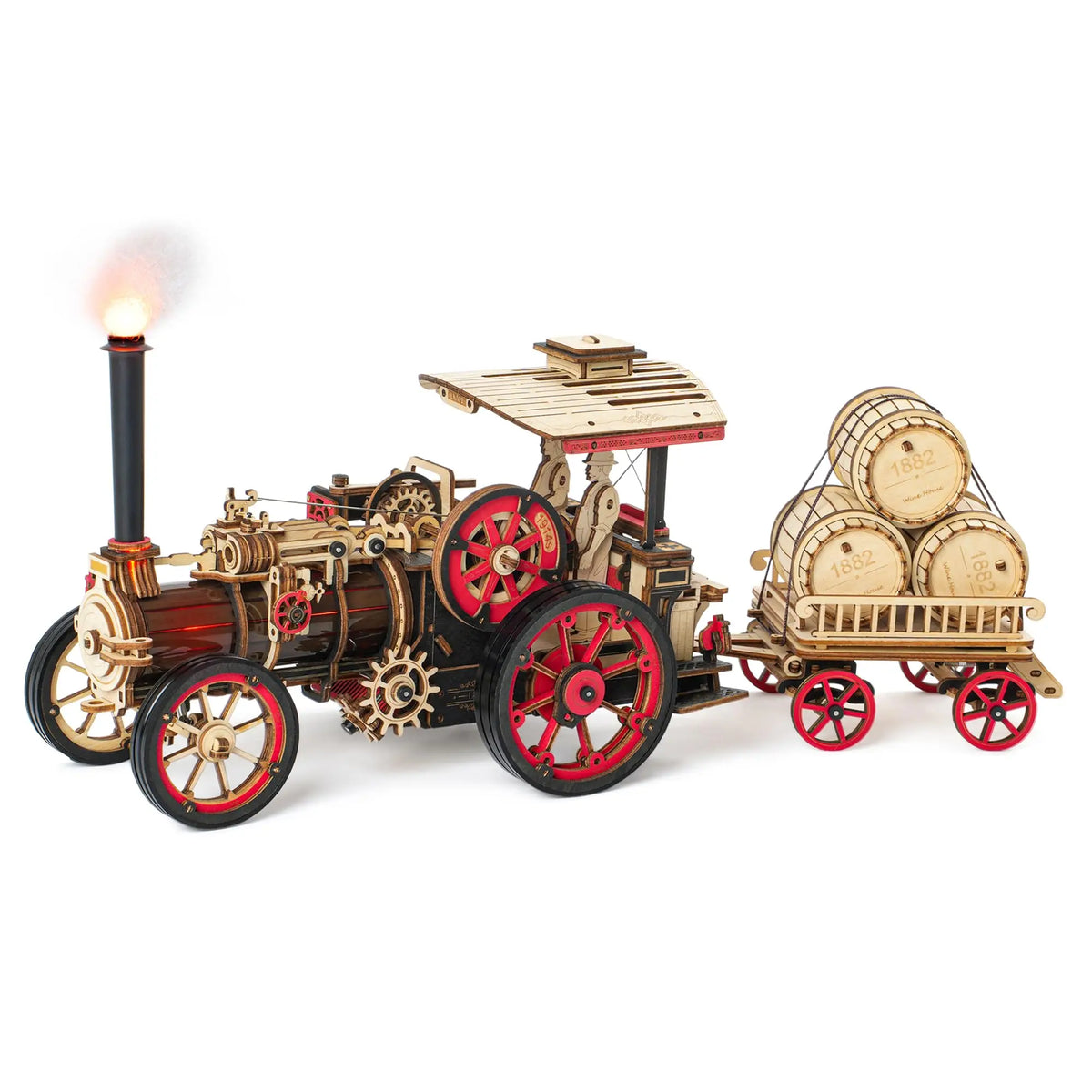 Robotime Rokr Car Model Building Kit 3D Wooden Puzzle Steam Kit 1:28  Mechanical Steam Locomotive Awesome Gifts for Adults Teens