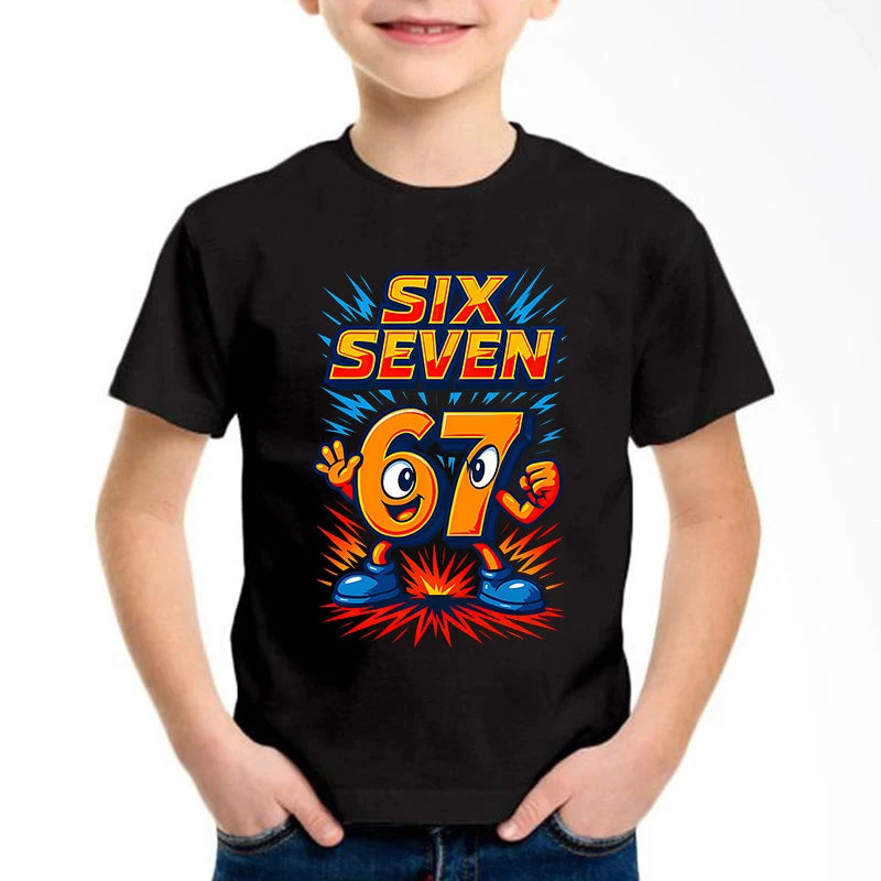 New Funny Six Seven Italian Brainrot 67 Number Graphic Print T-Shirt Boy/Girl Summer Short Sleeved Kids Comfortable Tshirt Top