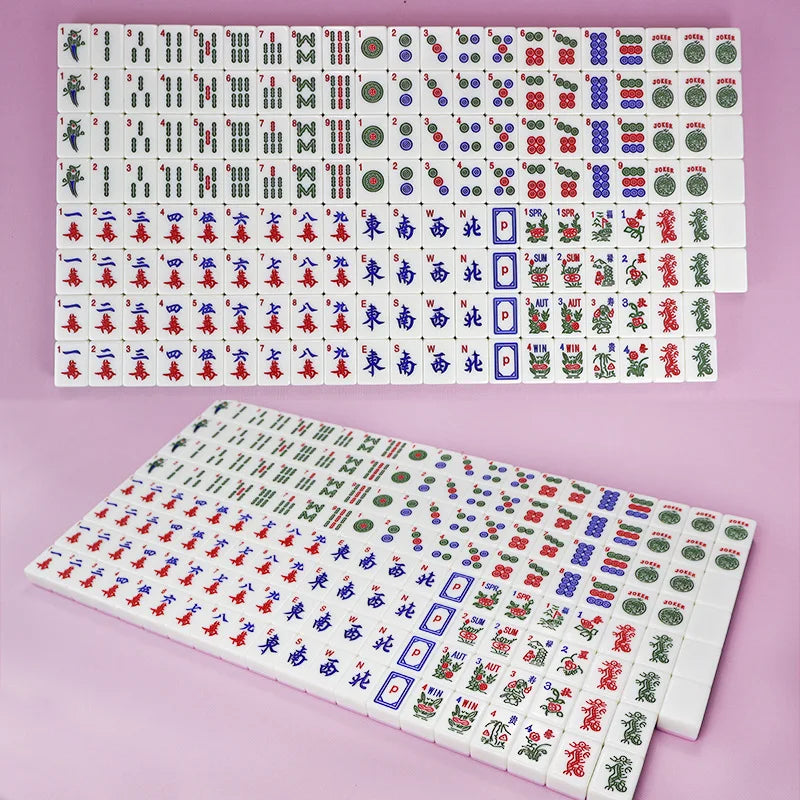 144/166 Tiles Mahjong Travel Set 30mm American Mahjong Numbered Family Gatherings Board Game with Pink Green Blue Back Melamine