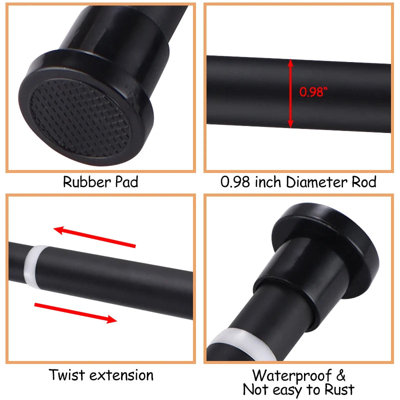 Adjustable Stainless Steel Shower Curtain Rod 80-240cm Telescopic No-Drill Clothes Drying Rack for Balcony Bathroom