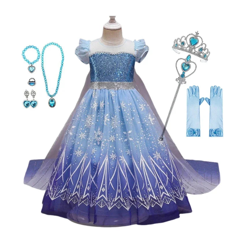 Anna Elsa Princess Girls Dress Up Winter Snow Queen Costume Carnival Party Halloween Kids Carnival Birthday Party Clothes